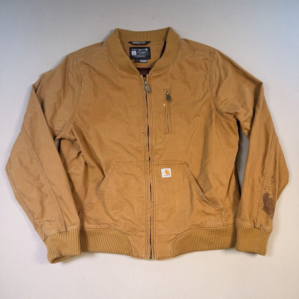 Carhartt Crawford Bomber Jacket Womens L Brown Rugged Flex Canvas Workwear
